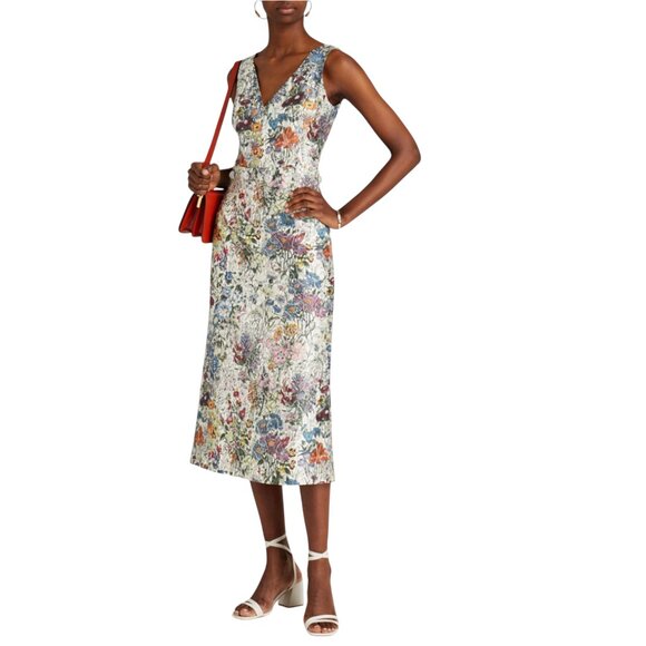 Tory Burch Ronda embellished  silk and cotton-blend midi dress Size 2 NEW - Picture 3 of 13